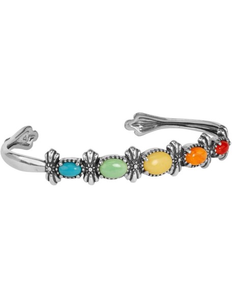 Sterling Silver Multi Color 5-Stone Cuff Bracelet Sizes Small to Large
