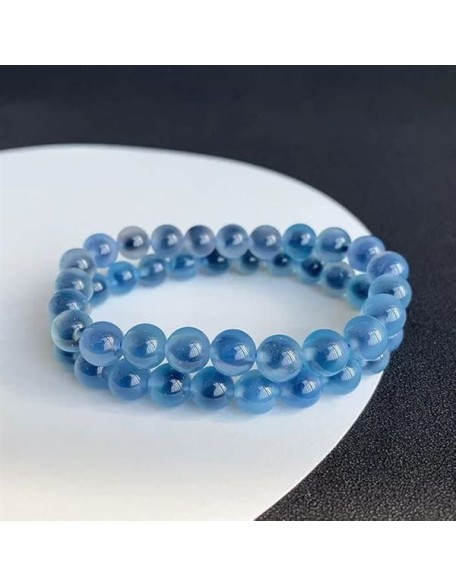 Natural Blue Agate Bracelet Clear Round Beads Woman Men Candy Blue Agate Bracelet Stone Rare 8mm 10mm 12mm Crystal