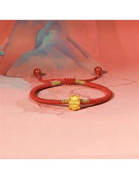 24K Gold Bracelet Dragon Charm Bracelets Adjustable Solid Gold Charms Bangle Dainty Bead Red Braided Rope Good Luck Jewelry Trendy Fashion Real Gold Lucky Gifts for Women Men