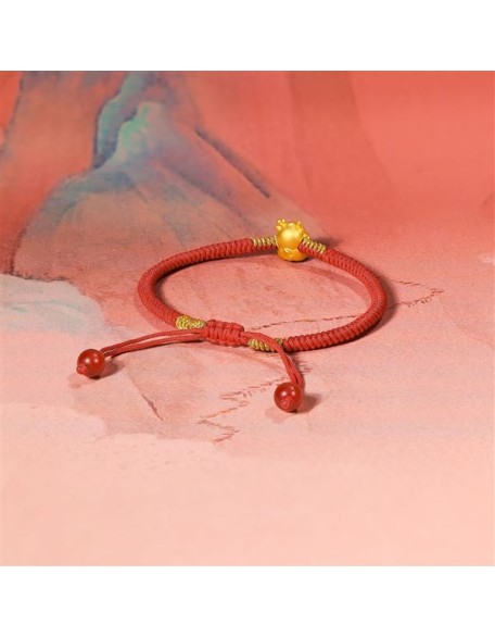 24K Gold Bracelet Dragon Charm Bracelets Adjustable Solid Gold Charms Bangle Dainty Bead Red Braided Rope Good Luck Jewelry Trendy Fashion Real Gold Lucky Gifts for Women Men