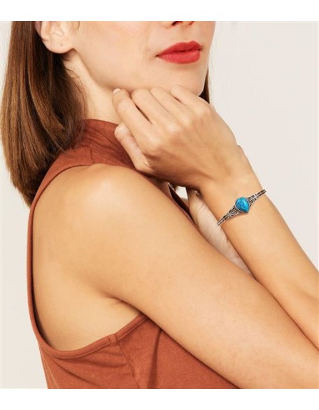 925 Sterling Silver Native American Turquoise Bracelet Cuff for Women with Teardrop Blue Stone Adjustable Jewelry Indian Style Bangle