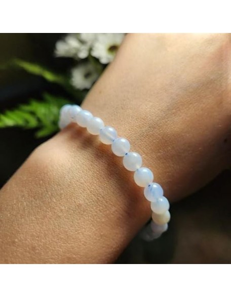 Natural Blue Lace Agate 6mm rondelle smooth 7inch Semi-Precious Gemstones Beaded Bracelets for Men Women Healing Crystal Stretch Beaded Bracelet Unisex