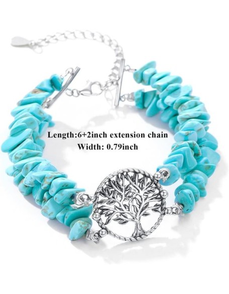 Boho Genuine Turquoise Bracelet for Women Western 925 Sterling Silver Gemstone Tree of Life Dream Catcher Sunflower Bracelets Jewelry for Her